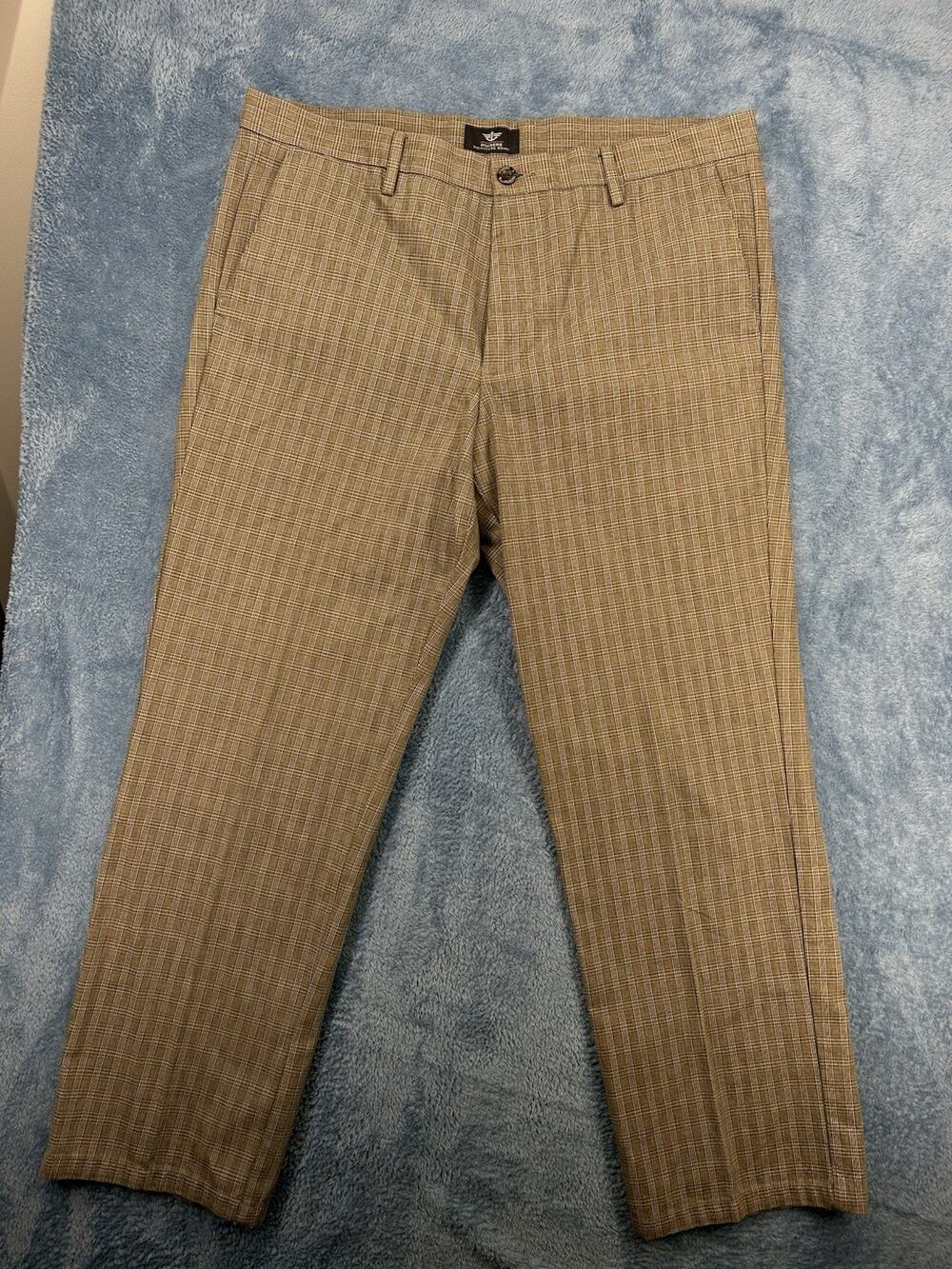 Dockers Pants 38x30 Brown Plaid Flat Front Button Zipper Pockets Belt Loops
